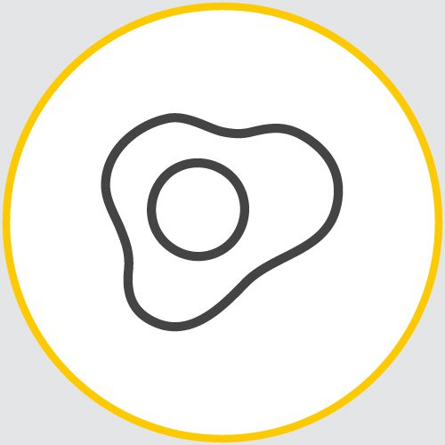 a drawing of the outline of a fried egg encased in a yellow circle