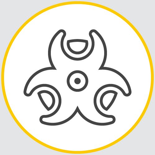 a drawing of the outline of a toxin encased in a yellow circle